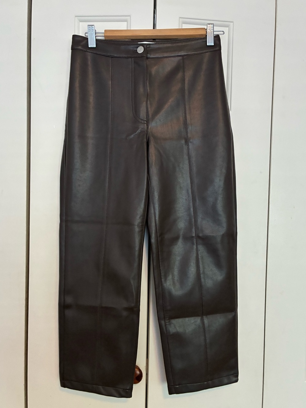 Wilfred Dark Brown Faux Leather Straight-Leg Cropped Pant